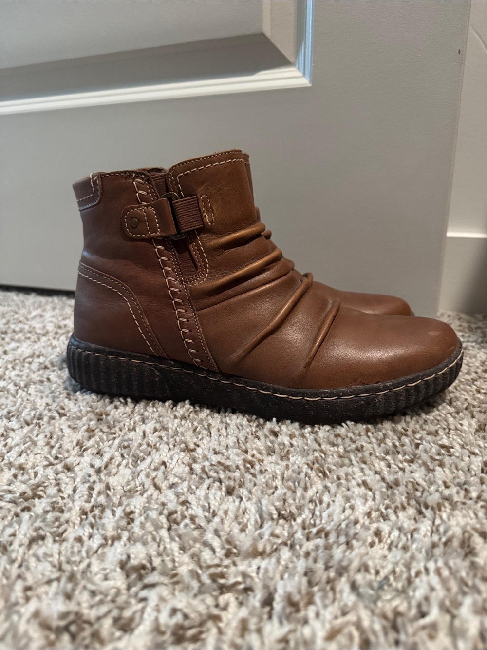 Clarks Brown Leather Ankle Boots - Slip-On Comfort